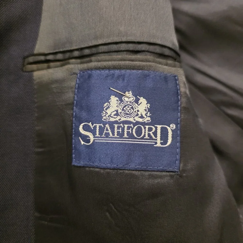 Vintage Stafford‎ Blazer Navy Blue Gold 2-Button Jacket Sport Coat USA Mens 40L
